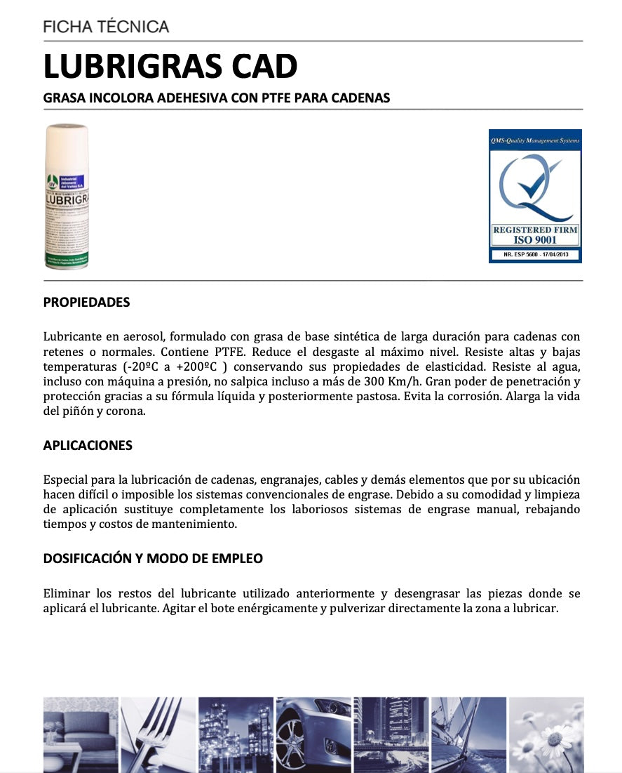 LUBRIGRAS CAD - Grasa incolora adhesiva con PTFE para cadenas