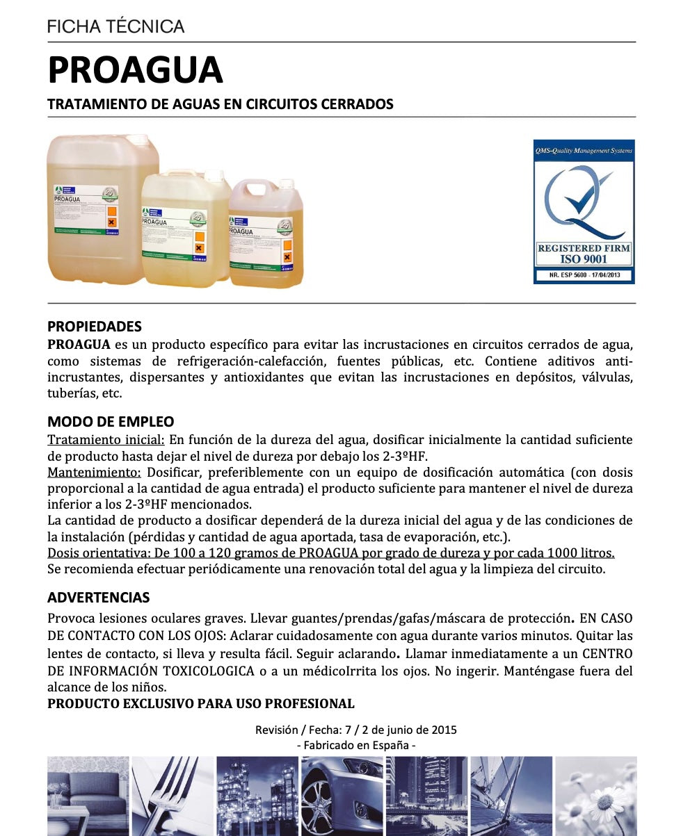 PROAGUA - Antiadherente de cal para circuitos de agua.
