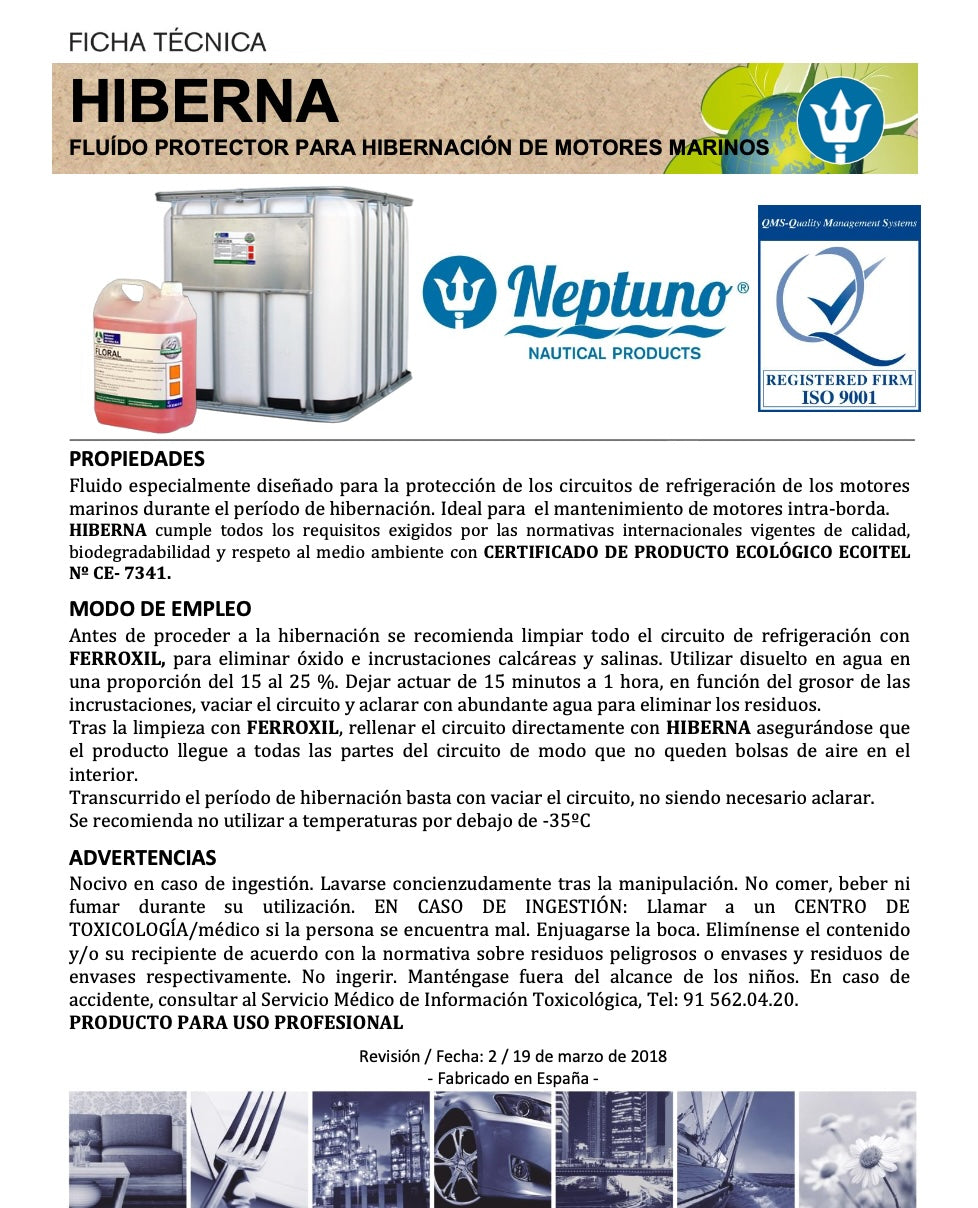 HIBERNA - Fluido protector para hibernación de motores marinos